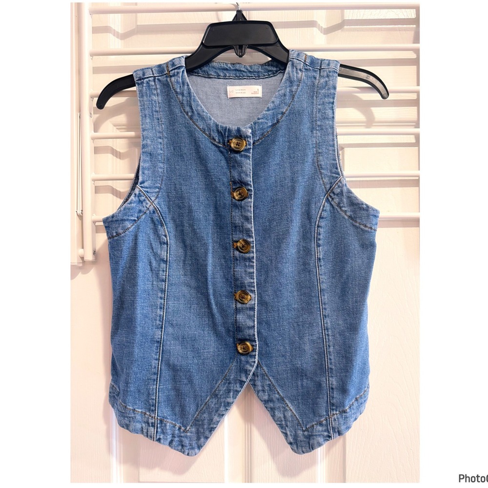 Lauren Conrad Blue Denim Button Vest Xsmall Small Western Fall